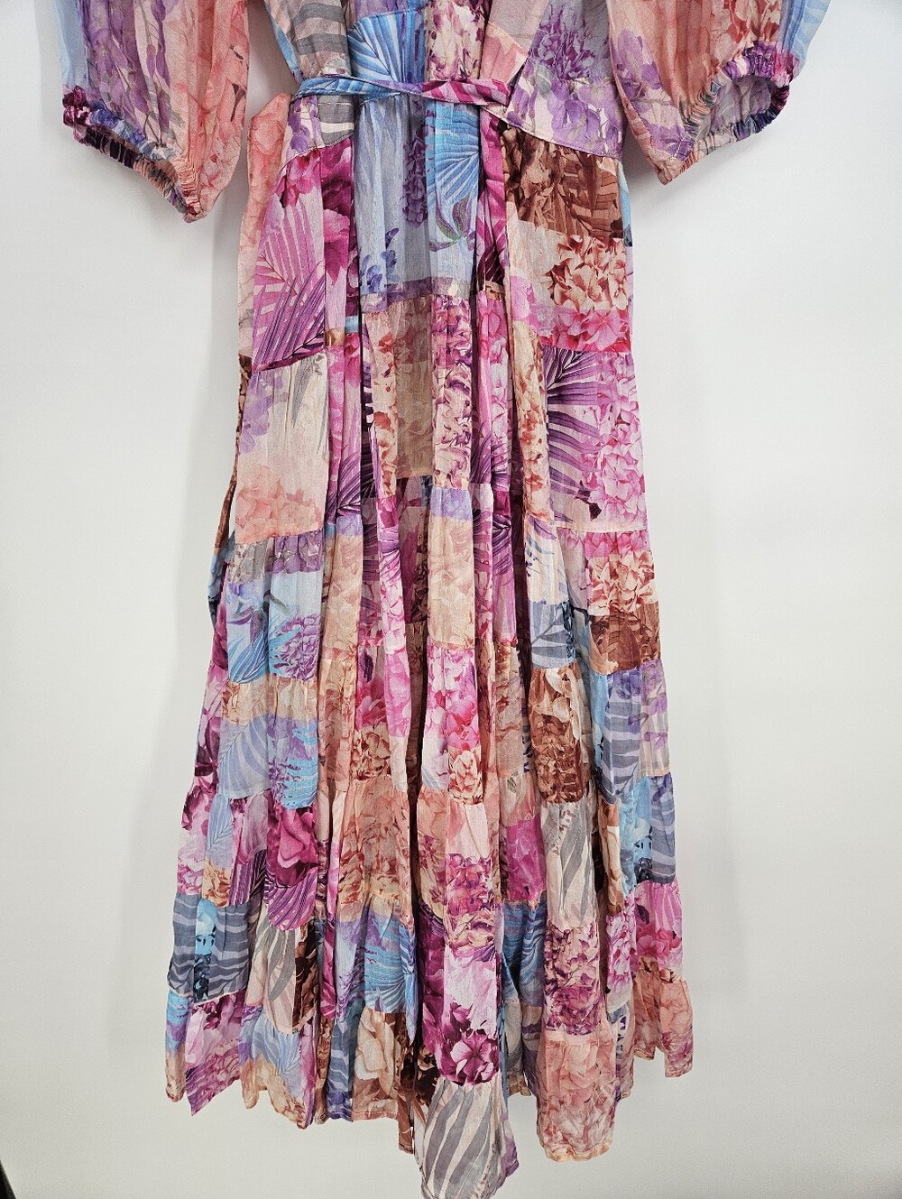 Johnny Was Jade Silk Blend Patchwork Floral Annalise Wrap Midi Dress - Picture 11 of 13